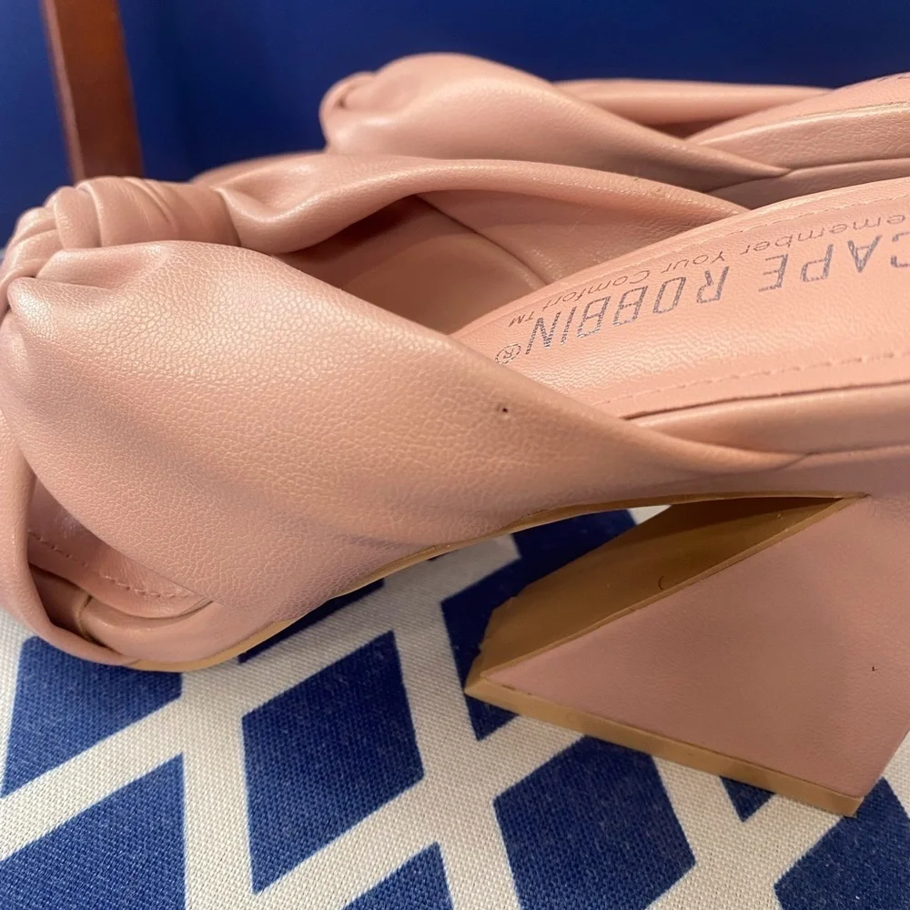 Pink square toe wrap knot thick heel mules by Cape Robbin - Picture 4 of 5